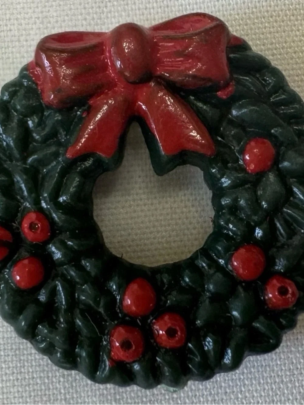 Dollhouse Holiday Wreath Charm with Red Bow Miniature dime sized for crafts